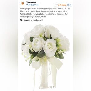 New White Wedding Bouquet Faux Roses Bride Photo Shoots 12" Lifelike Wowagoga